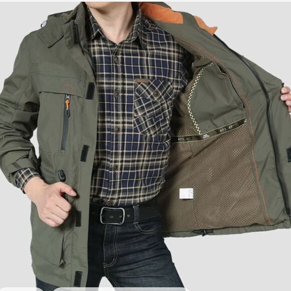 Rough StockJacket Army Military Field Waterproof Trench Coats Hooded Army GrXXXL - Picture 5 of 11